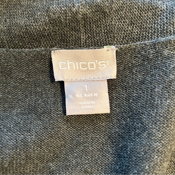 Chico's Cardigan Sweater Duster Faux Pearl MED Pleated Mid-Length Gray - Picture 7 of 9